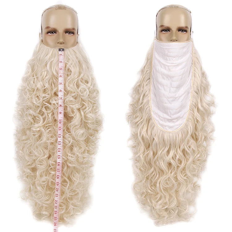 Wizard Santa Claus Long Curly Beard Wigs,Eyebrows Moustache Synthetic Wig Costume Old Men