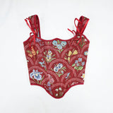 Tapestry Red Corset Overbust Lace Up Bone Bodice