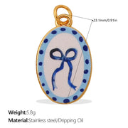 1pc Dopamine Charm Stainless Steel-plated 18K Gold Enamel Round Pendant Charms