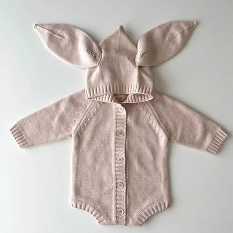 Baby and Toddler Knitted Romper Bear Bunny Ear Hooded Jumpsuits for Boys Girls