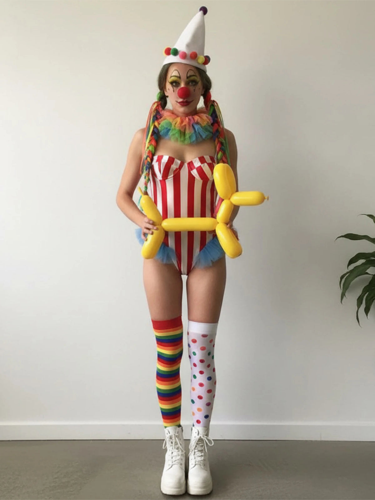 Vintage Circus Carnival Bodysuit Clown Stripes Playsuit Halloween Cosplay Costume
