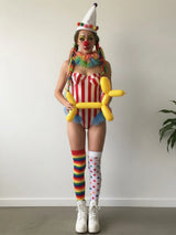 Vintage Circus Carnival Bodysuit Clown Stripes Playsuit Halloween Cosplay Costume