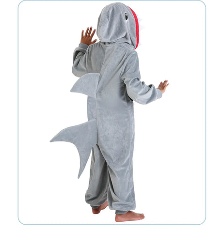 Boys and Girls Grey Shark Kids Outfits Book Week Costume Onsie Hoodie Halloween Fancy Dress Up Play Suit