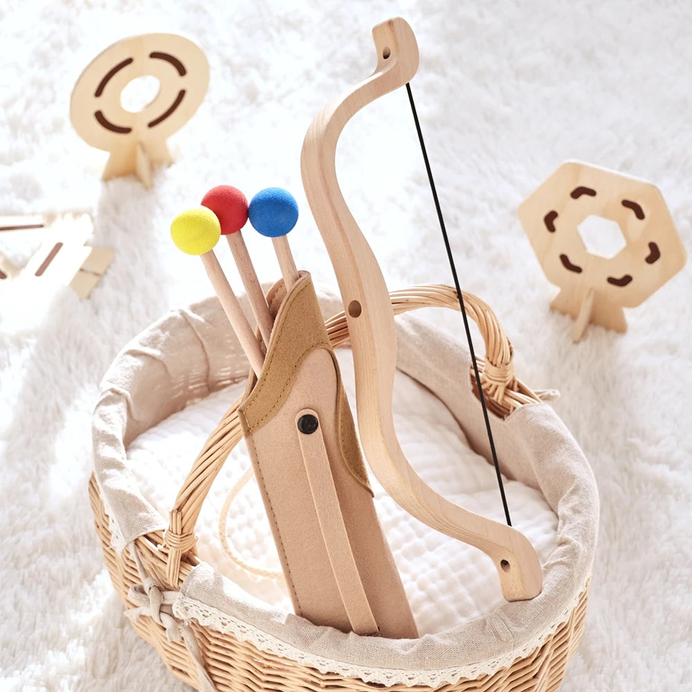 Bow and Arrow Toy Archery Set for Children Montessori Wooden Outdoor Toys Fine Motor Skills