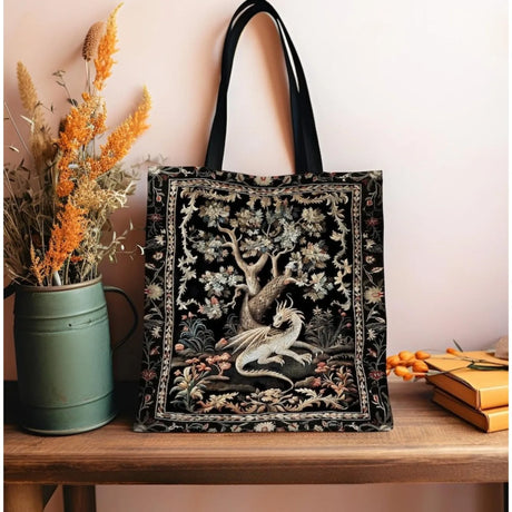 Fantasy Inspired Dragon Tote Bag Fairy Tale Magic Forest Core Book Bag