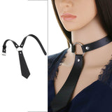 Imitation Leather Black Neck Tie Punk O-Ring Studded Choker Necklace