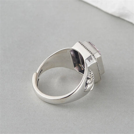 Maga's Portal Key S925 Sterling Silver Diamond Ring Square Natural Amethyst