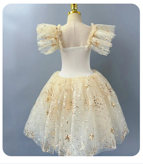 Fairy Tale Princess Gold Sequin Ballet Long and Short Tutu Dresses Dance Performance Wear