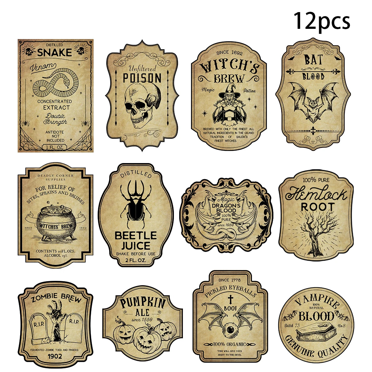 12/24pcs Halloween Witches Bottle Labels Stickers Potion Labels Halloween Decoration