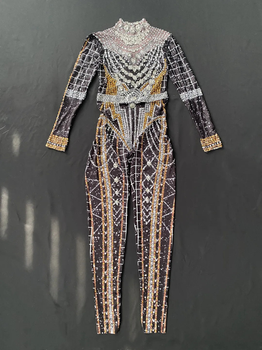 Shining Bedazzled Bodycon Bodysuit Showgirl Performance Costumes