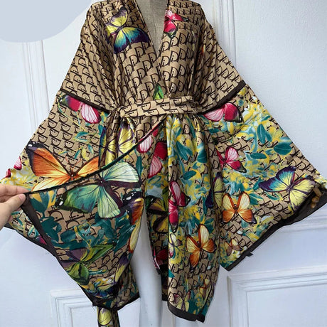 Butterflies Bohemian Belted Kimono Wrap Dress
