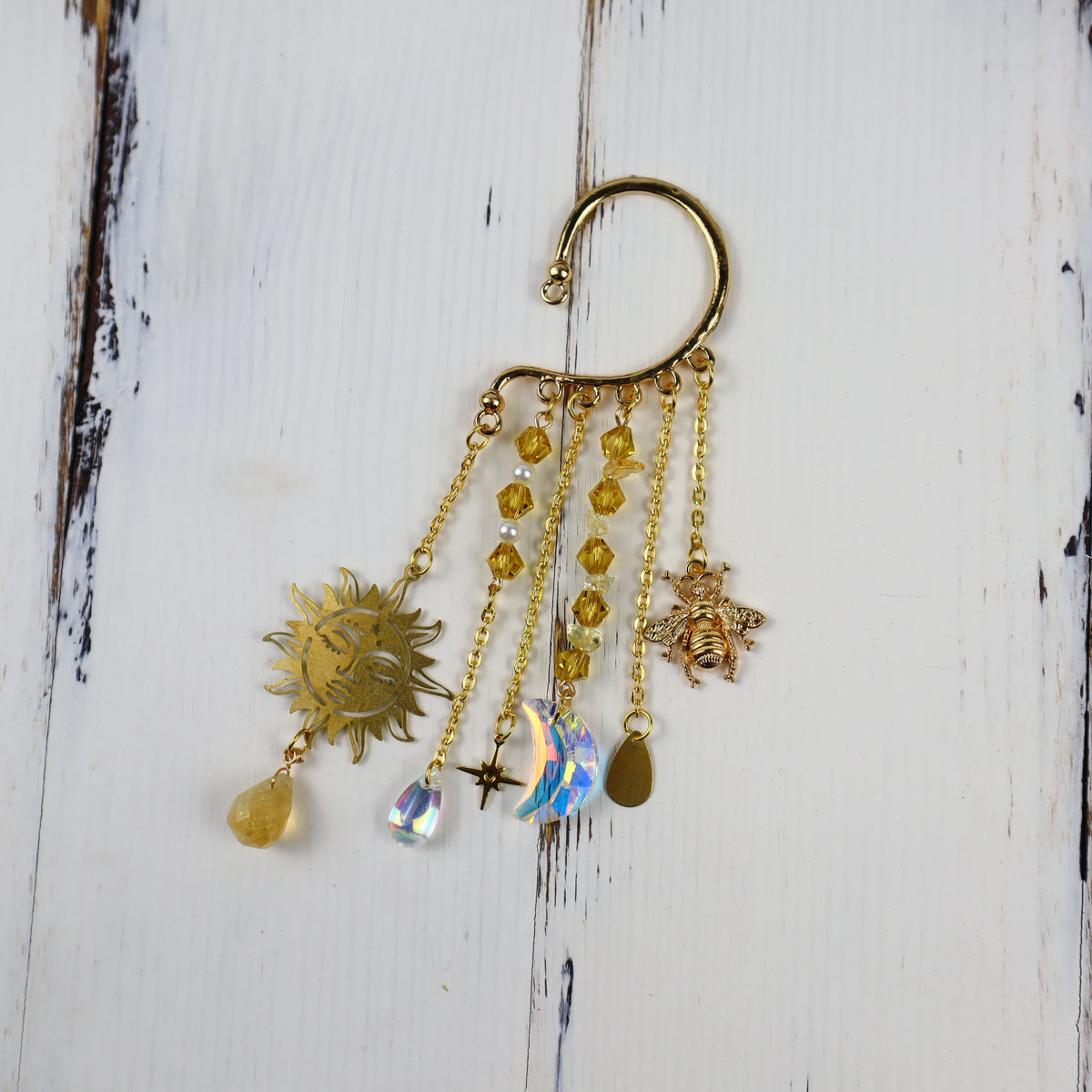 Natural Quartz Crystal Charm Ear Cuffs Sun Moon Single Ear Clip