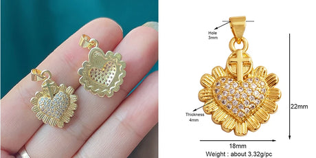 Red and Gold Sacred Heart Charms 18K Gold Plated for Jewellery Making
