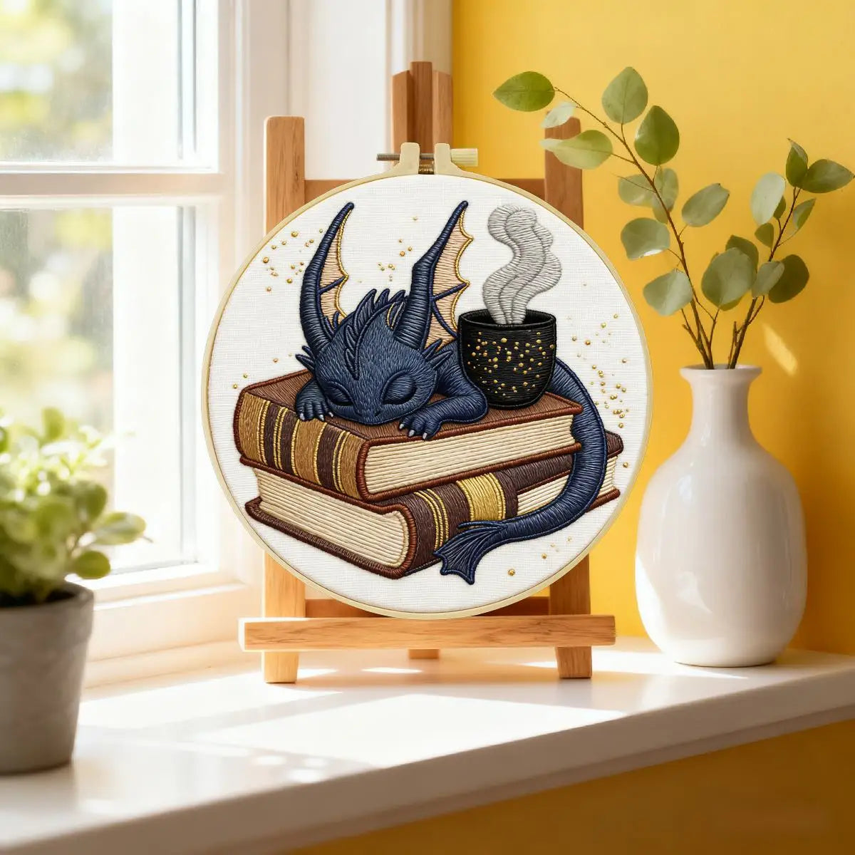 Library Dragon 20X20CM/15X15CM DIY Embroidery Kit for Beginners