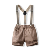 Summer Boys Shorts Suit Toddler Boys Formal Suspender Bowtie Trousers Suit 2-8 Years