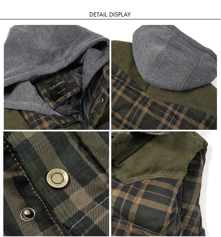 Woodsman Cotton Plaid Hooded Puffer Vest Jacket Thick Warm Winter Plaid Sleeveless Coat