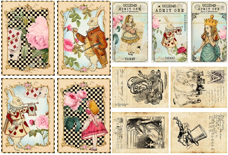 Vintage Alice In Wonderland Theme Scrapbooking Stickers