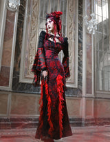 Red Gothic Embossed Jacquard Lace Top & Skirt