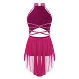 Girls Dance Performance Rhinestone Fringed Dress Figure Ice Skating Dancewear