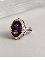 Lady of the Depths S925 Sterling Silver Ring Natural Amethyst Occidental Topaz Zircon