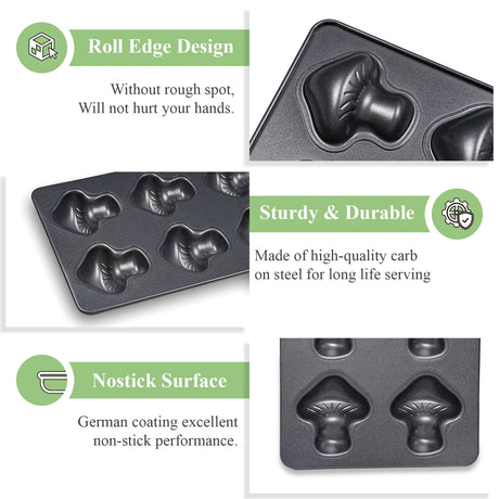 Mushroom Shape Cake Pan 6-Cavity Non-stick Heavy Carbon Steel Cookies Jelly Molds Chocolate Madeleine Pastry Molds Baking Supplies