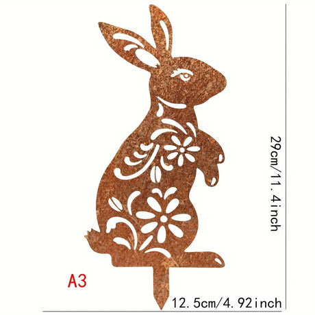 Rustic Metal Rabbit Garden Stake Rusty Bunny Silhouette