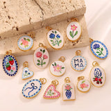 1pc Dopamine Charm Stainless Steel-plated 18K Gold Enamel Round Pendant Charms