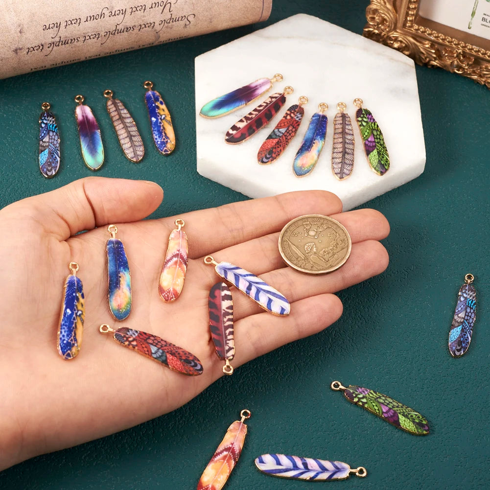 Twenty Printed Feather Charms Pendants for DIY Jewellery Making