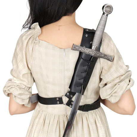 Back Sword Scabbard Katana Holder Medieval Pirate Knight Viking Warrior PU Leather Cosplay Props