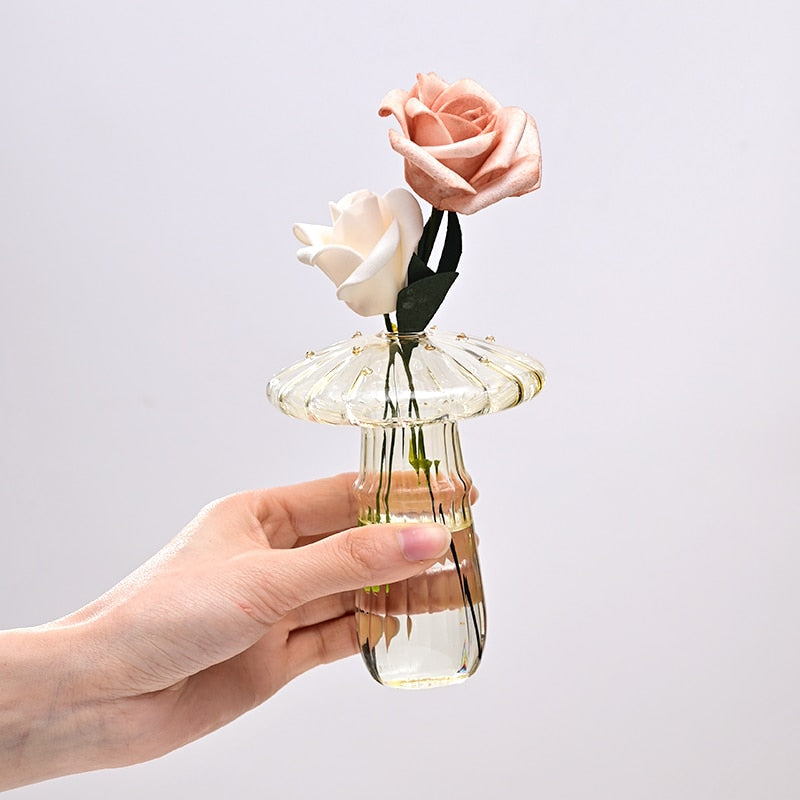 Mushroom Glass Vase Plant Hydroponic Terrarium Vase
