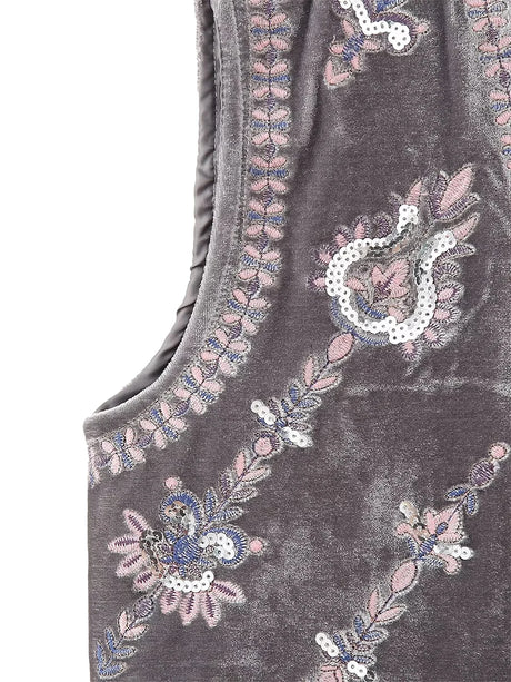 Janet's Floral Embroidered Velvet Vest Waistcoat