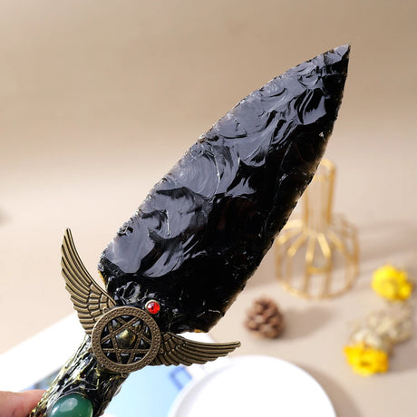 Helka's Natural Crystal Obsidian Dagger Stone Altar Knife