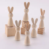 5pcs Easter Wooden Bunnies Unfinished DIY Craft Kit for Easter Decor