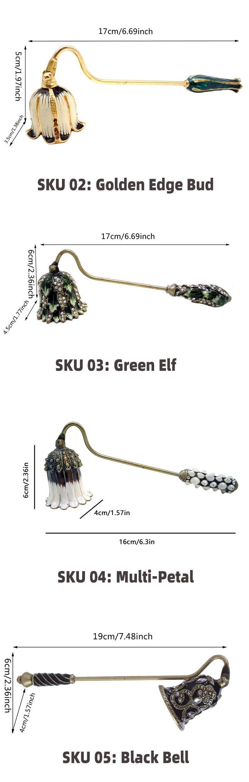 Candle Snuffers Enamel Diamonte Encrusted Long Handle Candle Extinguishers Home Decor