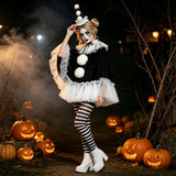 Women Pierrot Clown Costume 3Pcs Halloween Clown Cosplay Set