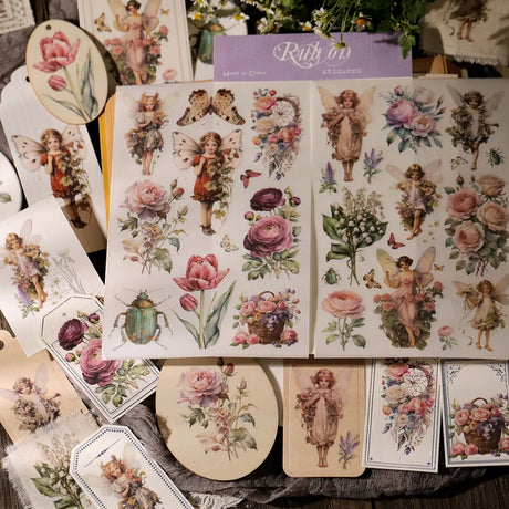 2 Sheet RUB ON Fairy Stickers Junk Journal Craft Transfer Rose Butterfly Stickers DIY Scrapbooking Craft Stickers