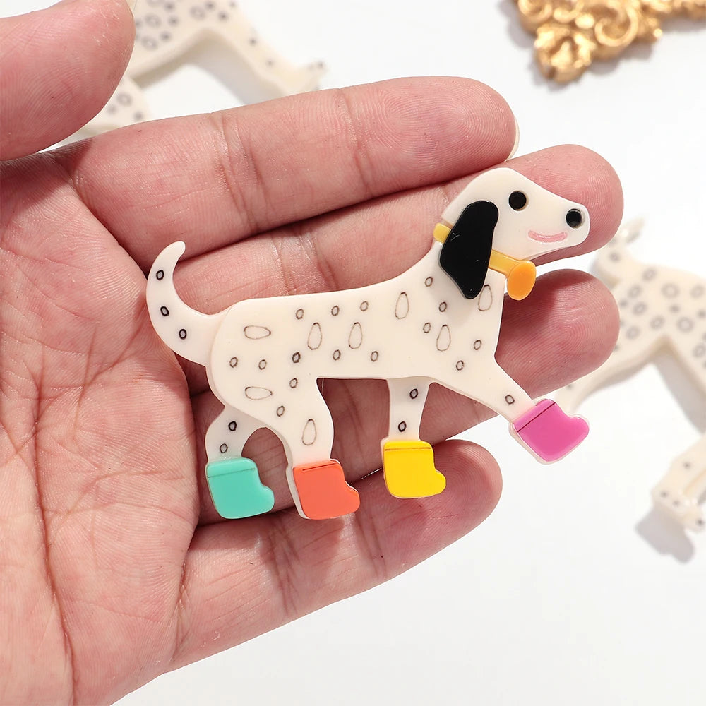 Acrylic Brooch Dalmatian Dog with Rainbow Wellingtons