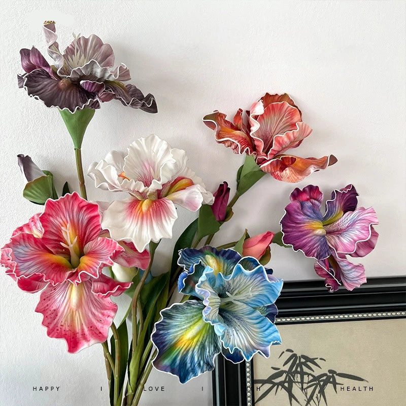 Irises Oil Painting Stylised 45cm Artificial Flower EVA Velvet Feel