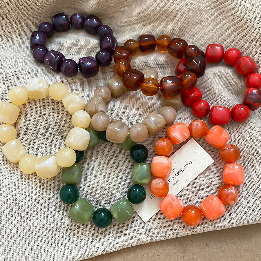 Acrylic Irregular Square Round Beaded Bracelet Vintage Reproduction
