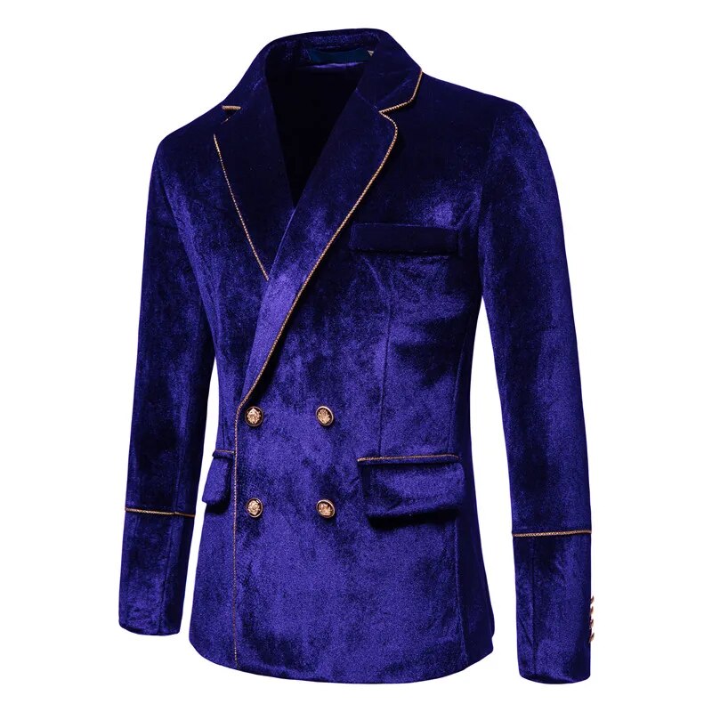 Plush Velvet Suit Two-piece Mens Party Suits Double Breasted Tuxedo Blazers & Pants