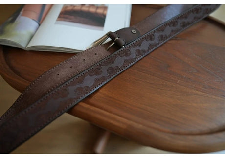 Bobby Ray's Genuine Leather Western Cowboy Court Style Embossed Steel Buckle Belt