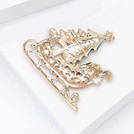Enamel Christmas Tree Sleigh Brooches