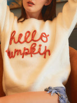 Hello Pumpkin Halloween Sweater Letter Embroidery Knit Fall Winter Pullover