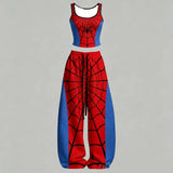 Spiderman Two-Piece Tracksuit Crop Tank Top And Wide Leg Pants Dance Wear