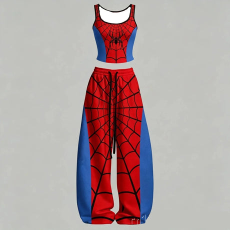 Spiderman Two-Piece Tracksuit Crop Tank Top And Wide Leg Pants Dance Wear