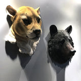 Resin Tiger Lion Wolf Bear Animal Head Wall Decor