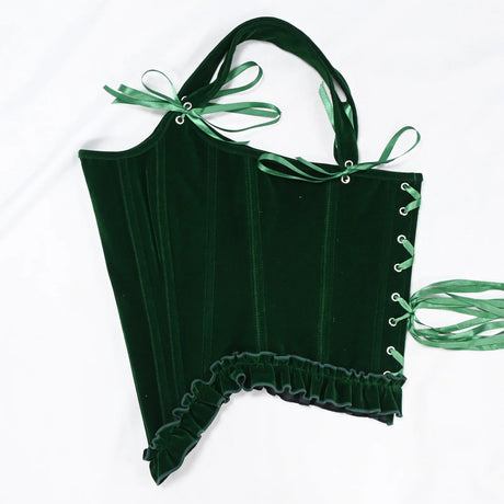 Delphine's Velvet Corset Over Bust Lace Up Boned Bodice 4 Colours
