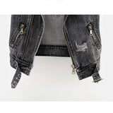 Black Denim Sleeveless Jacket Grunge Ripped Vest