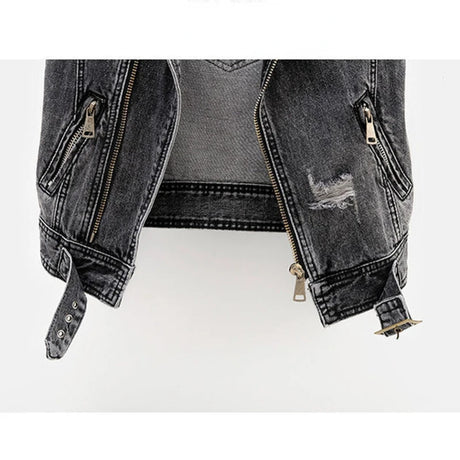 Black Denim Sleeveless Jacket Grunge Ripped Vest