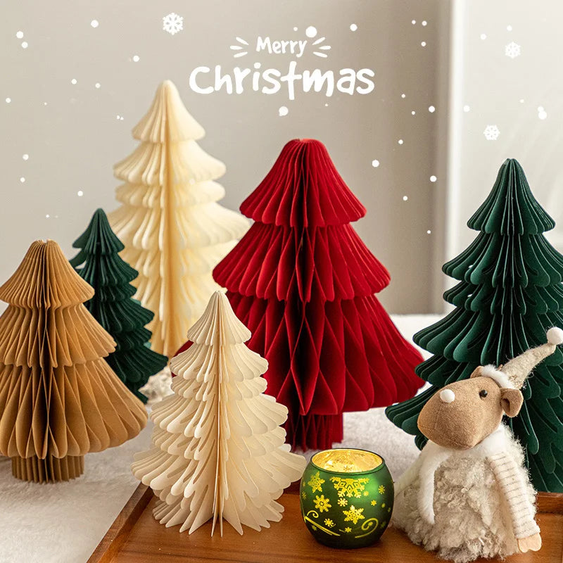 Christmas Paper Honeycomb Decorations Ball Folding Christmas Tree Table 3D Ornaments